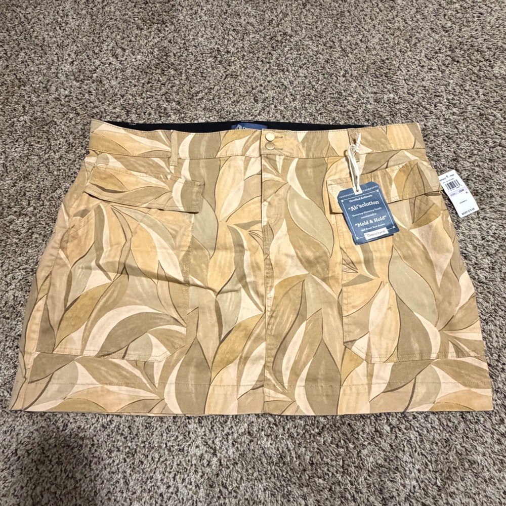 Democracy Absolution Tropical Leaf Print Mini Skirt Tan Olive Plus 22W NWT